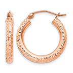 14k Rose Gold 3x20mm Diamond-cut Round Tube Hoop Earrings