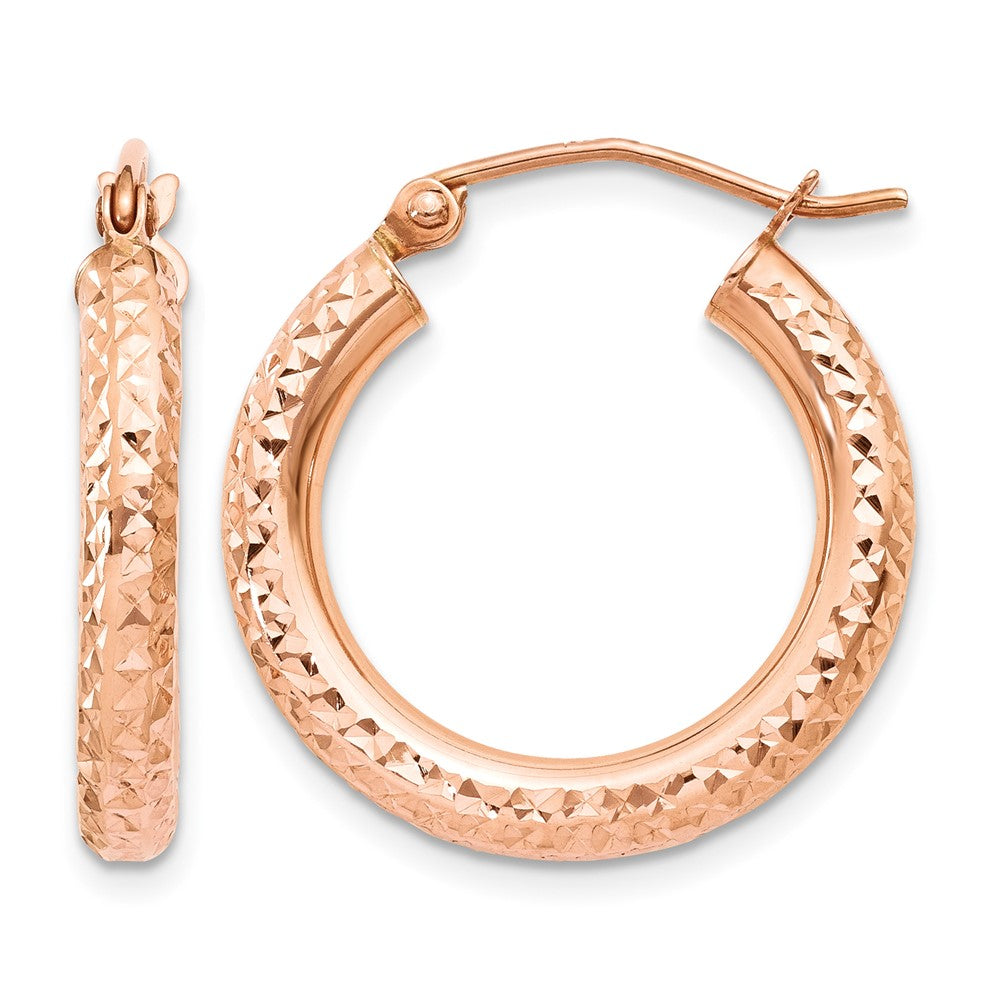 14k Rose Gold 3x20mm Diamond-cut Round Tube Hoop Earrings