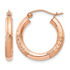 14k Rose Gold 3x18mm Satin Diamond-cut Round Tube Hoop Earrings