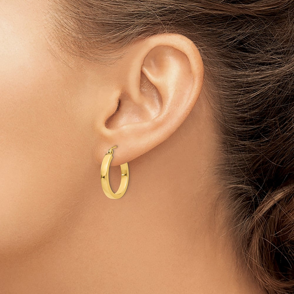 14k 2x20mm Polished Square Tube Hoop Earrings