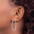 14k White Gold 2x40mm Square Tube Hoop Earrings