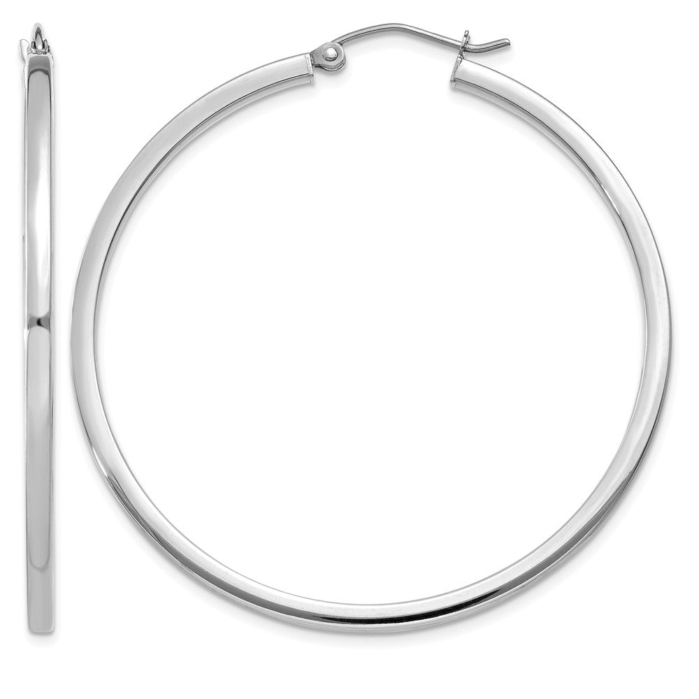 14k White Gold 2x45mm Square Tube Hoop Earrings