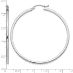 14k White Gold 2x50mm Square Tube Hoop Earrings