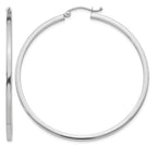 14k White Gold 2x50mm Square Tube Hoop Earrings