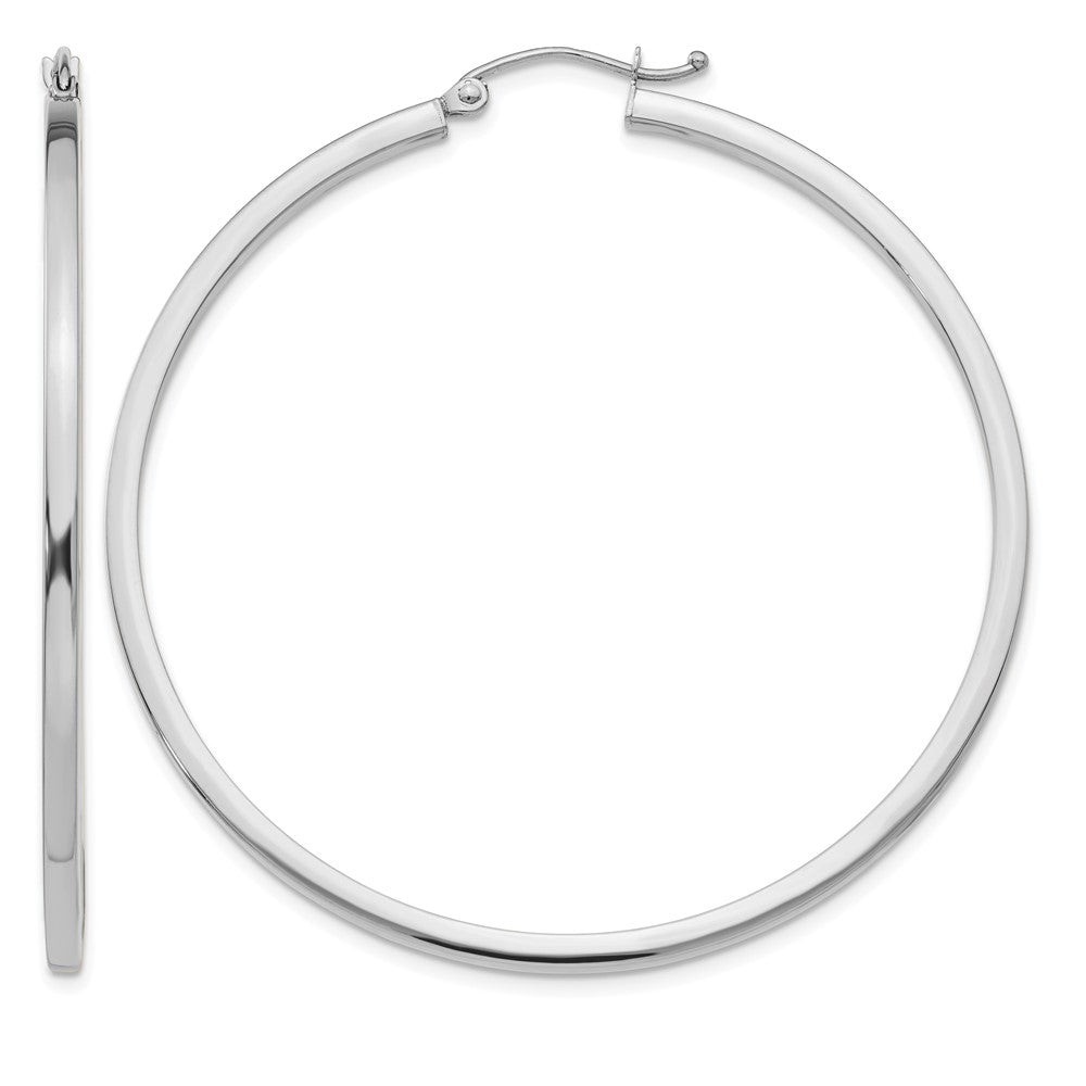 14k White Gold 2x50mm Square Tube Hoop Earrings