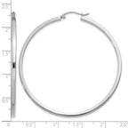 14k White Gold 2x55mm Square Tube Hoop Earrings