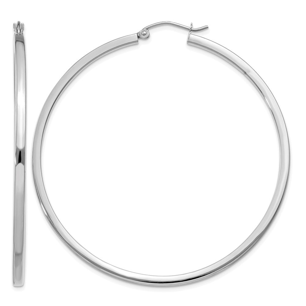 14k White Gold 2x55mm Square Tube Hoop Earrings