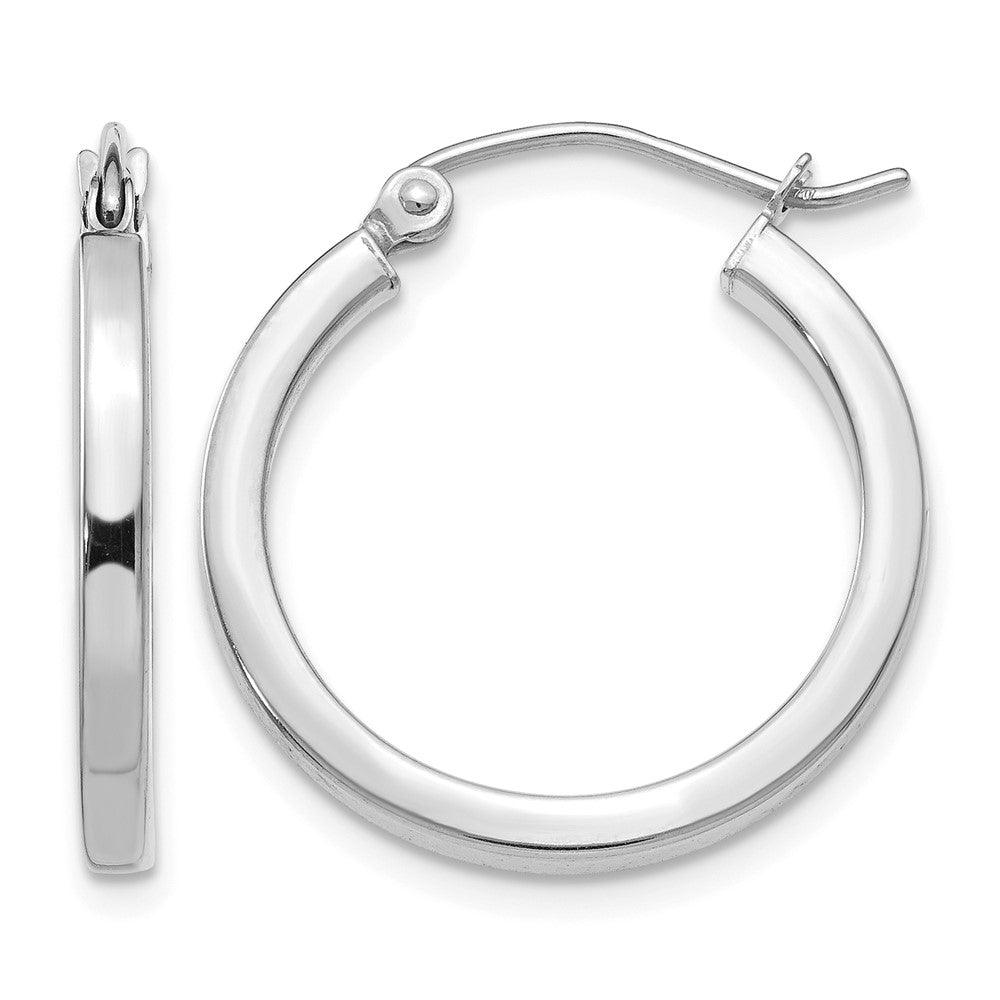 14k White Gold 2x20mm Square Tube Hoop Earrings