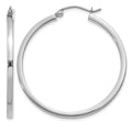 14k White Gold 2x35mm Square Tube Hoop Earrings