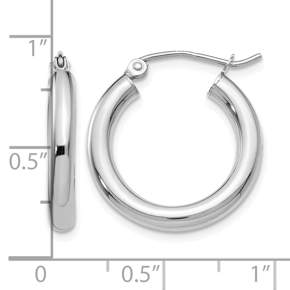 14K White Gold 3x20mm Polished Tube Hoop Earrings
