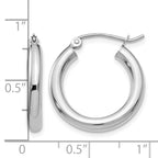 14K White Gold 3x20mm Polished Lightweight Tube Hoop Earrings