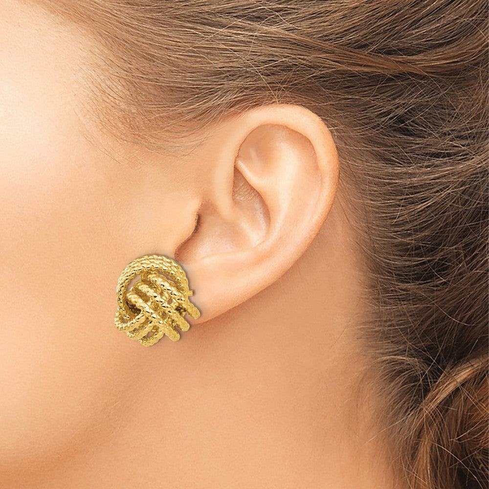 14k 12mm Polished and Twisted Love Knot Post Earrings