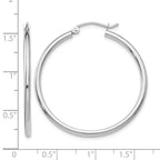 14k White Gold 2x35mm Polished Lightweight Tube Hoop Earrings