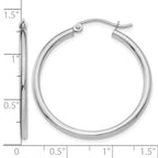 14k White Gold 2x30mm Polished Lightweight Tube Hoop Earrings
