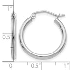 14k White Gold 2x20mm Polished Lightweight Tube Hoop Earrings