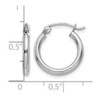 14k White Gold 2x15mm Polished Tube Hoop Earrings