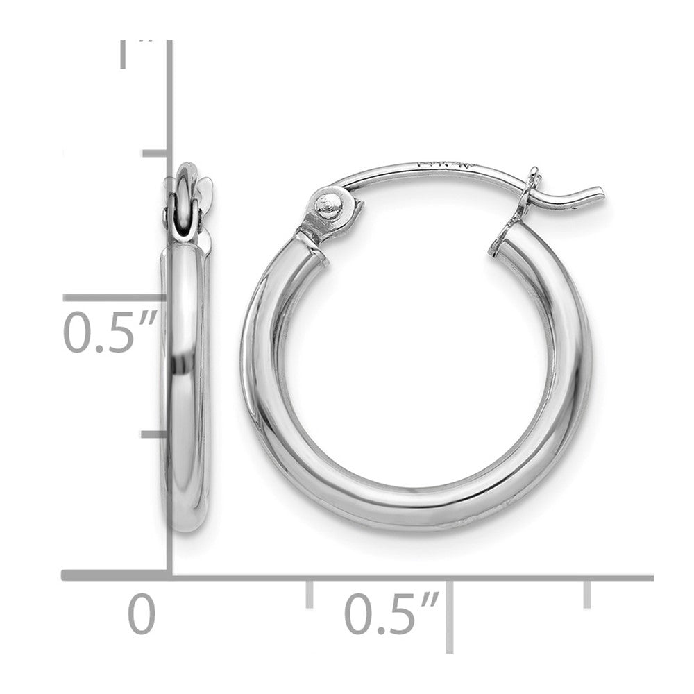 14k White Gold 2x15mm Polished Tube Hoop Earrings