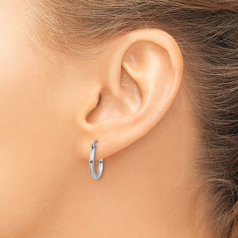 14k White Gold 2x15mm Polished Lightweight Tube Hoop Earrings
