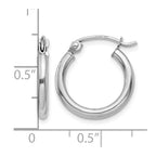 14k White Gold 2x15mm Polished Lightweight Tube Hoop Earrings