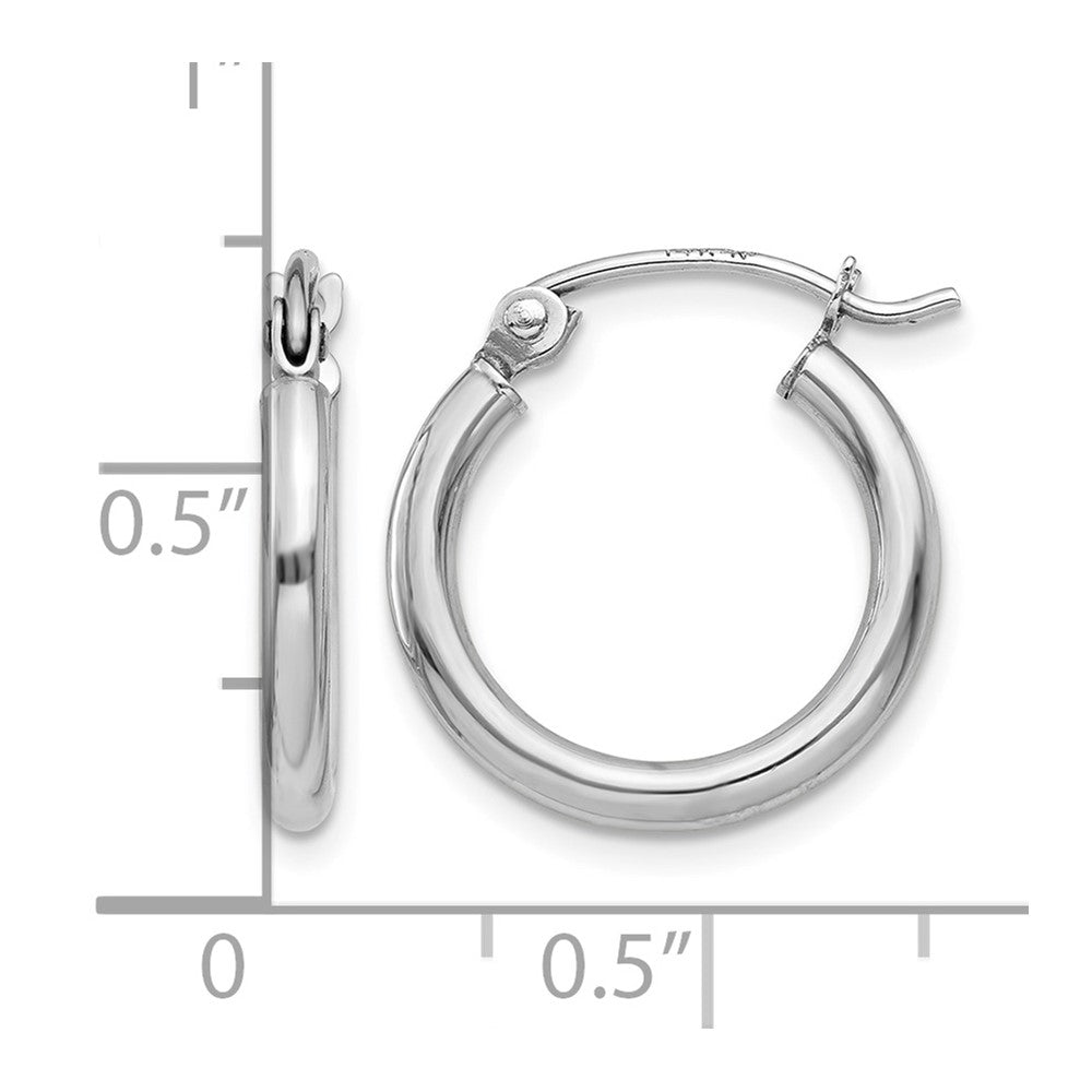 14k White Gold 2x15mm Polished Lightweight Tube Hoop Earrings
