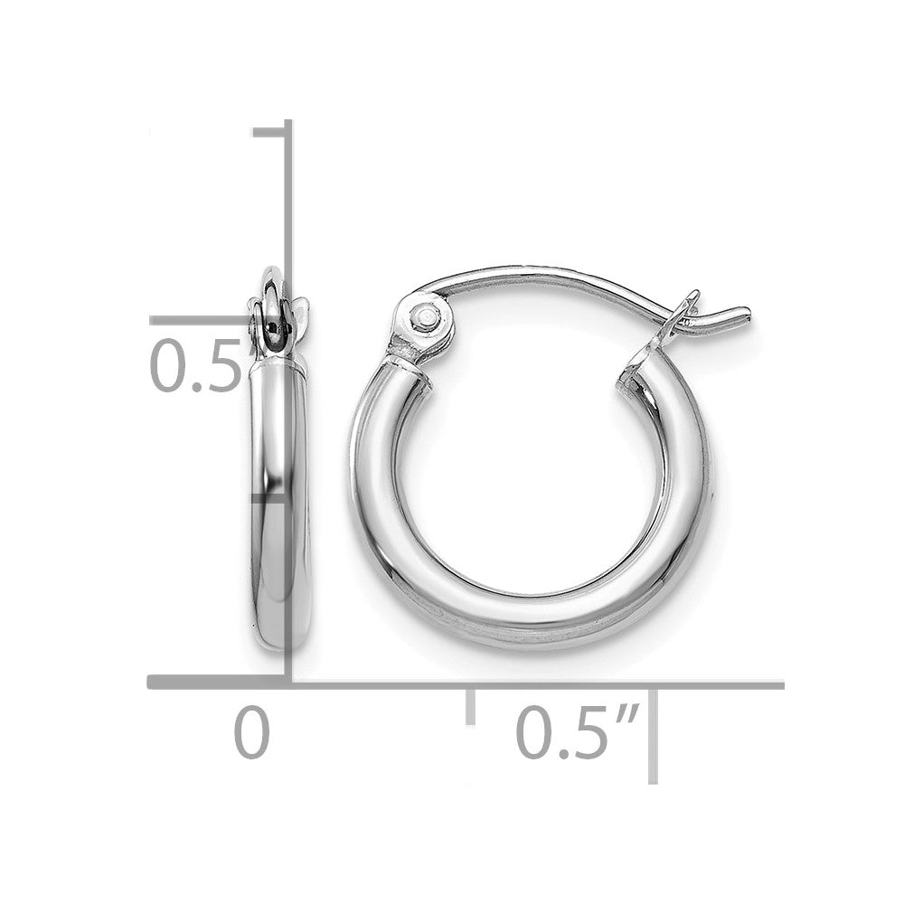 14k White Gold 2x12mm Polished Tube Hoop Earrings