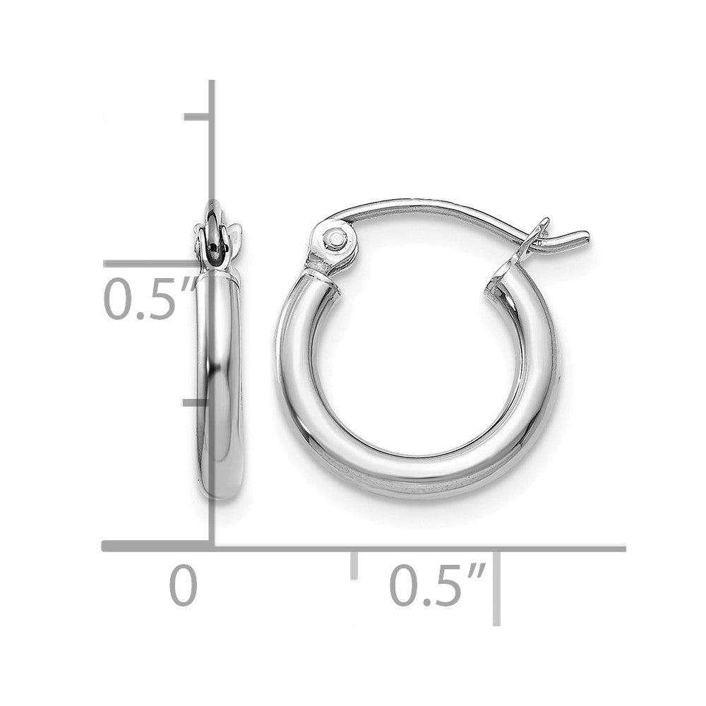 14k White Gold 2x12mm Polished Lightweight Tube Hoop Earrings