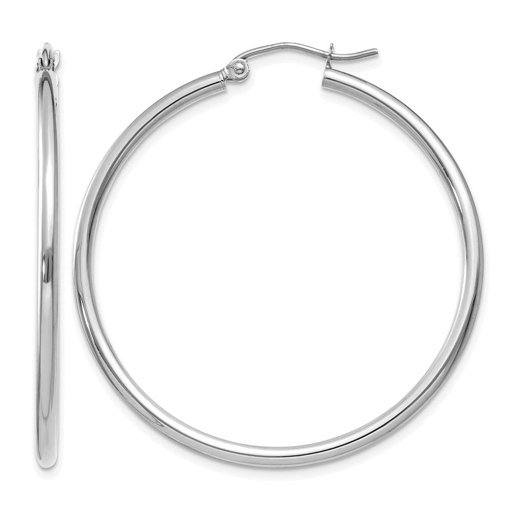 14k White Gold 2x40mm Polished Tube Hoop Earrings