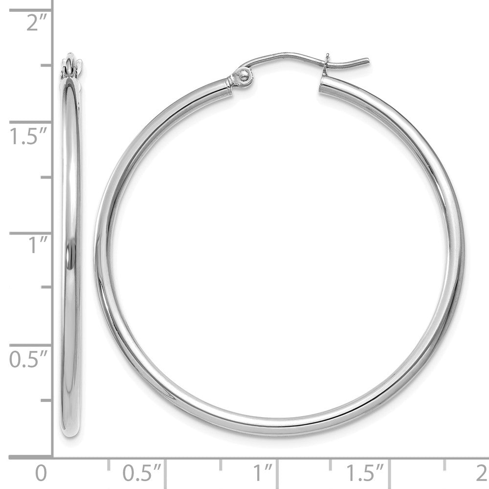 14k White Gold 2x40mm Polished Lightweight Tube Hoop Earrings