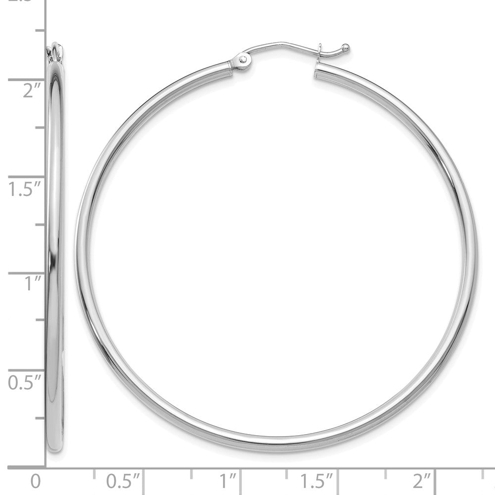 14k White Gold 2x50mm Polished Tube Hoop Earrings
