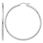14k White Gold 2x50mm Polished Tube Hoop Earrings