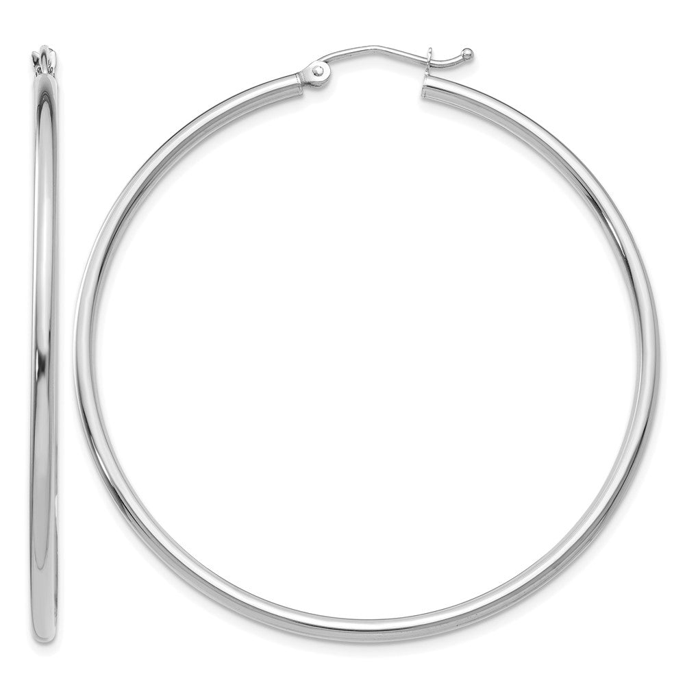 14k White Gold 2x50mm Polished Lightweight Tube Hoop Earrings