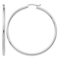 14k White Gold 2x50mm Polished Lightweight Tube Hoop Earrings