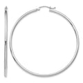 14k White Gold 2x55mm Polished Tube Hoop Earrings
