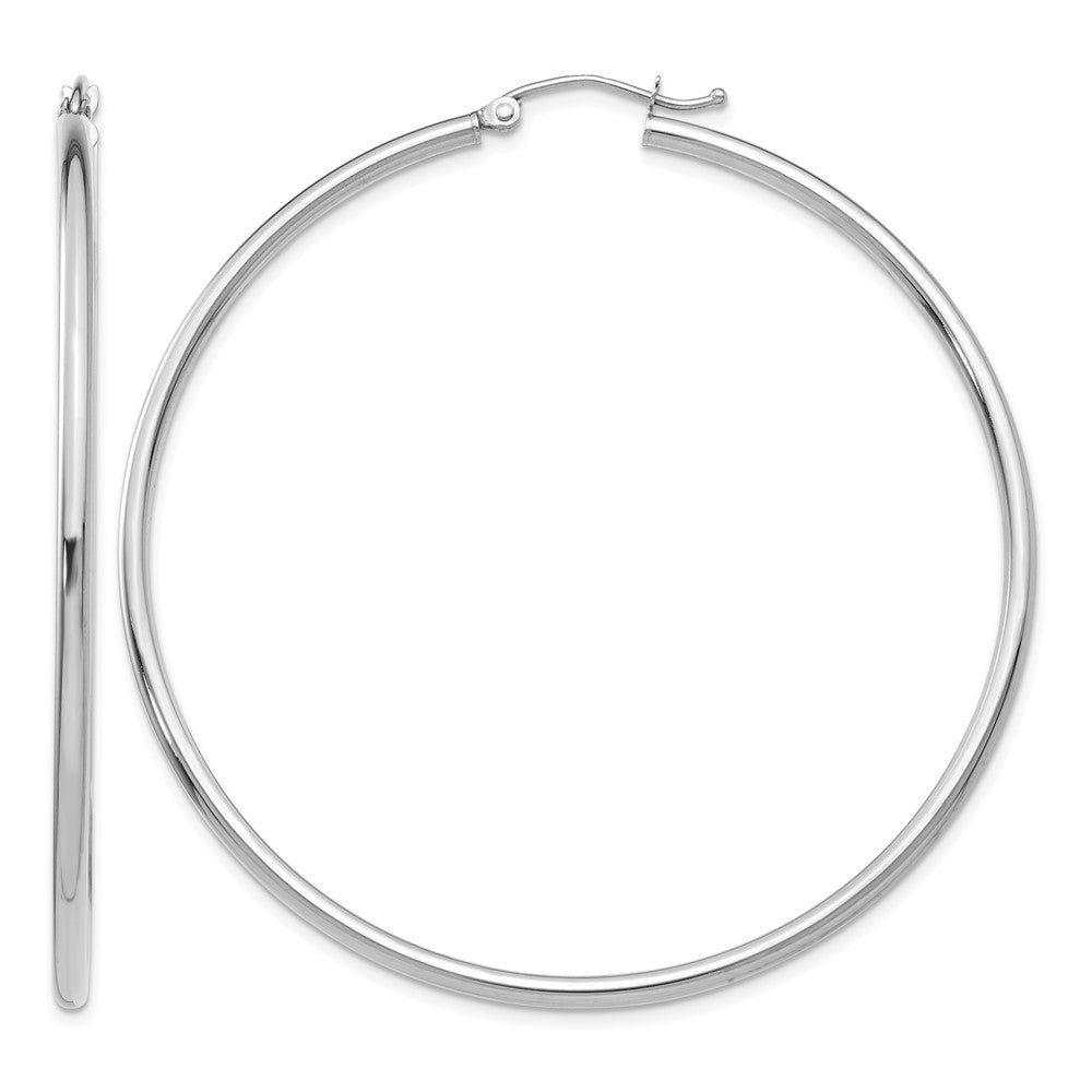 14k White Gold 2x55mm Polished Lightweight Tube Hoop Earrings