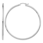 14k White Gold 2x55mm Polished Lightweight Tube Hoop Earrings
