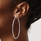 14k White Gold 2x60mm Polished Lightweight Tube Hoop Earrings
