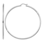 14k White Gold 2x65mm Polished Tube Hoop Earrings