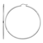 14k White Gold 2x65mm Polished Lightweight Tube Hoop Earrings