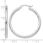 14K White Gold 2.5x35mm Polished Round Tube Hoop Earrings