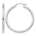 14K White Gold 2.5x35mm Polished Round Tube Hoop Earrings