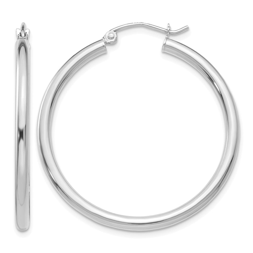 14K White Gold 2.5x35mm Polished Lightweight Tube Hoop Earrings