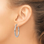 14K White Gold 2.5x30mm Polished Round Tube Hoop Earrings