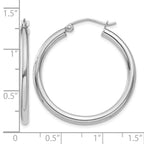 14K White Gold 2.5x30mm Polished Round Tube Hoop Earrings