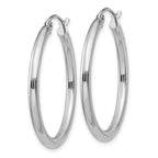 14K White Gold 2.5x30mm Polished Lightweight Tube Hoop Earrings