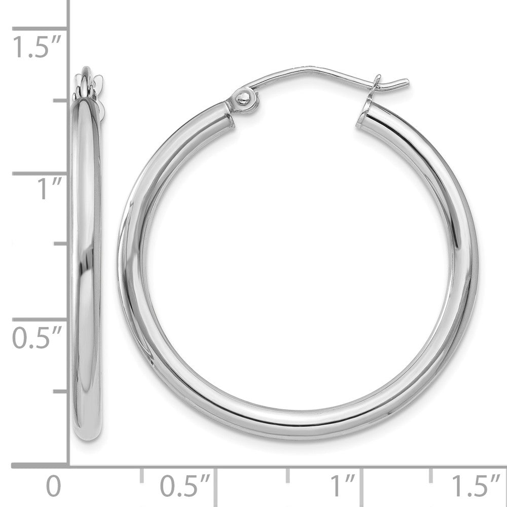14K White Gold 2.5x30mm Polished Lightweight Tube Hoop Earrings