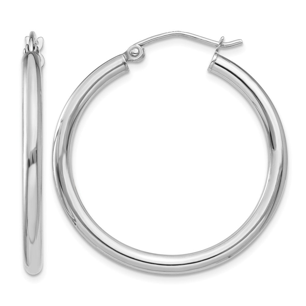 14K White Gold 2.5x30mm Polished Lightweight Tube Hoop Earrings