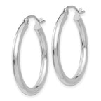 14K White Gold 2.5x25mm Polished Round Tube Hoop Earrings