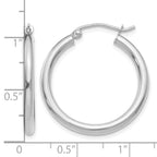 14K White Gold 2.5x25mm Polished Round Tube Hoop Earrings