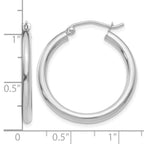 14K White Gold 2.5x25mm Polished Lightweight Tube Hoop Earrings