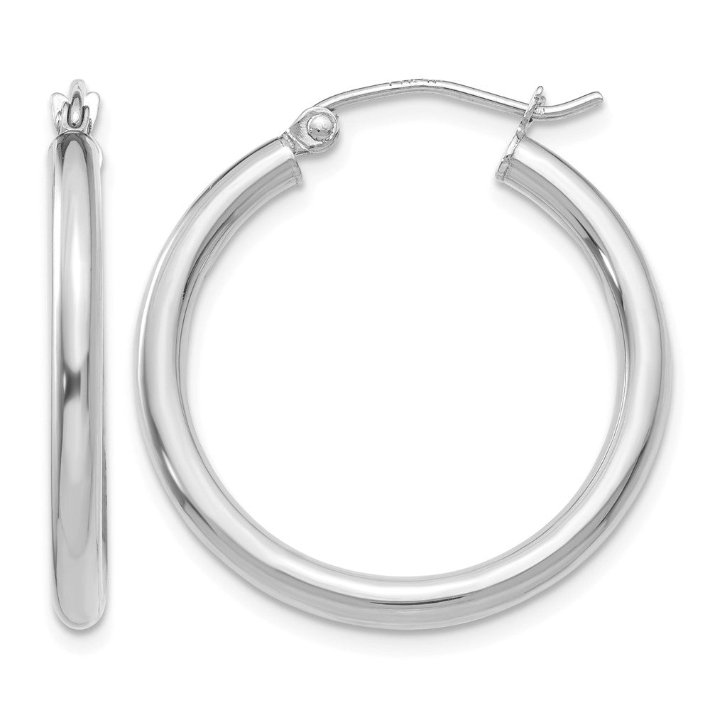 14K White Gold 2.5x25mm Polished Lightweight Tube Hoop Earrings